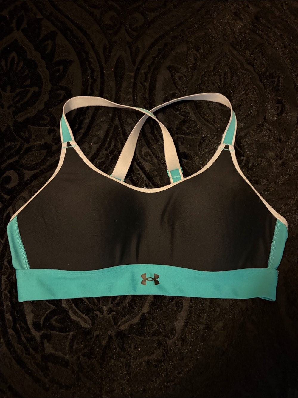 Under Armour Black and Teal Cross-Back Sports Bra